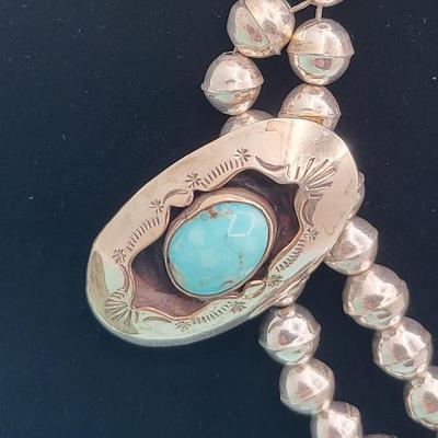 Navajo Turquoise & Silver Necklace Signed 55gr $500-$700 Value