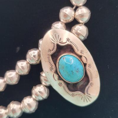 Navajo Turquoise & Silver Necklace Signed 55gr $500-$700 Value