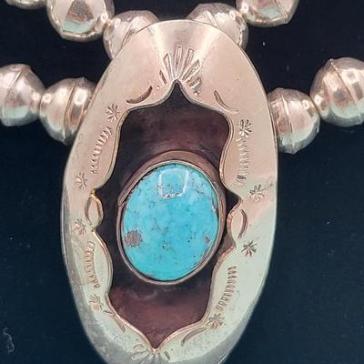 Navajo Turquoise & Silver Necklace Signed 55gr $500-$700 Value