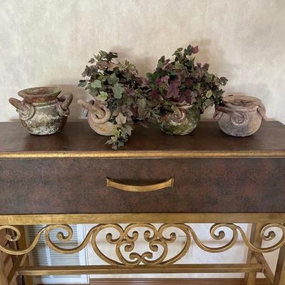 Lot of 4 Stone-like pots - decor only