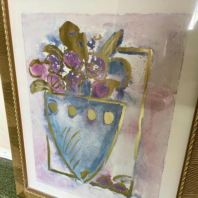 Still-life Print by Joyce Combs - Jardiniere 1 - Mixed Media Framed signed