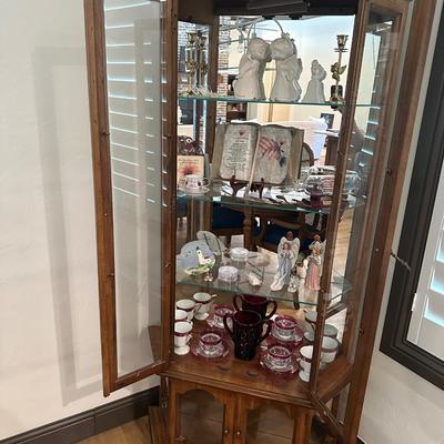 Corner curio cabinet with all knickknacks included