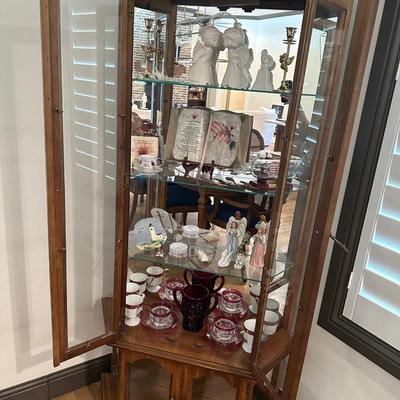 Corner curio cabinet with all knickknacks included
