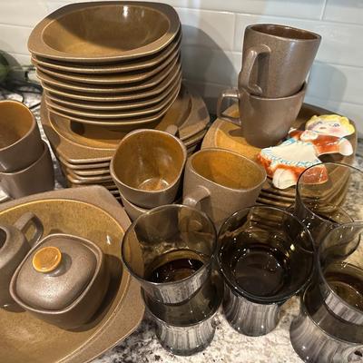 Set of Sandro dishes and bowls and serving Pieces And glass tumblers