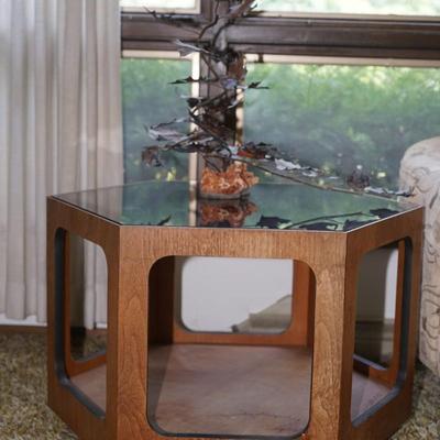 LANE HEXAGONAL SIDE TABLE W/ SMOKE GLASS TOP