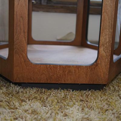 LANE HEXAGONAL SIDE TABLE W/ SMOKE GLASS TOP