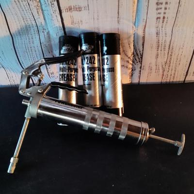 Really nice Power Built grease gun with three new tubes of Multi-use Grease No, 1242