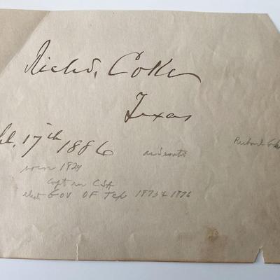 Governor TX Richard Coke signed note