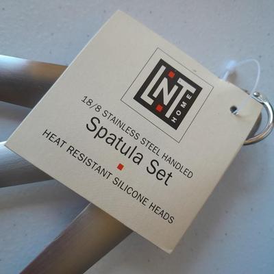 All Brand-new Kitchen ware - stainless steel handled Spatula set - 2 bread loaf pans - and a Utensil organizer
