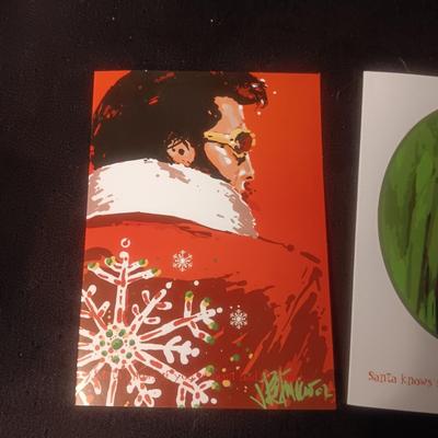 ELVIS CHRISTMAS STOCKING, 2 ORNAMENTS AND 3 GREETING CARDS
