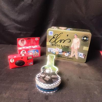 ELVIS TRIVIA GAME, 2 DISPOSABLE CAMERAS AND A GUITAR TIN