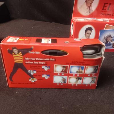 ELVIS TRIVIA GAME, 2 DISPOSABLE CAMERAS AND A GUITAR TIN