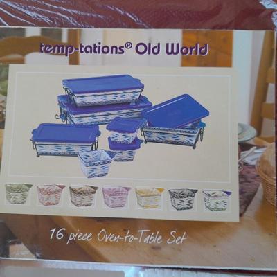 New in box temp-tations Old world From oven to table 16-piece set with cranberry-colored lids