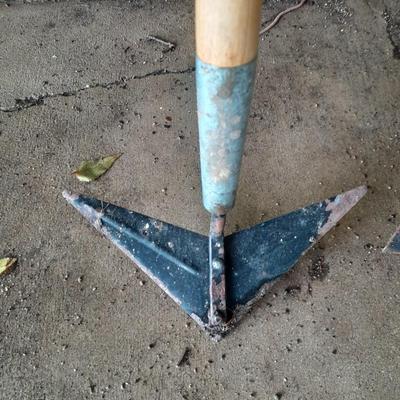 4 farm & Garden tools - Winged Weeder - Scraper tool = Irrigation shovel and steel headed rake
