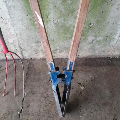 Nice older Pitchfork and a pair of wood handled post hole diggers