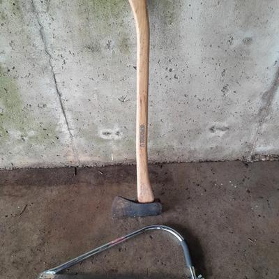 Woodings - Verona Hickory Handled Axe - Sledge Hammer and a nice True Temper bow saw