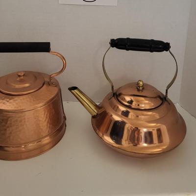 GREGORIAN COPPER TEA KETTLE AND 2ND COPPER KETTLE