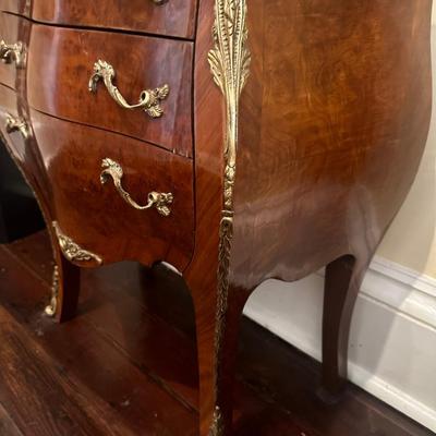French Louis XV Style Three Drawer Side Table/Nightstand