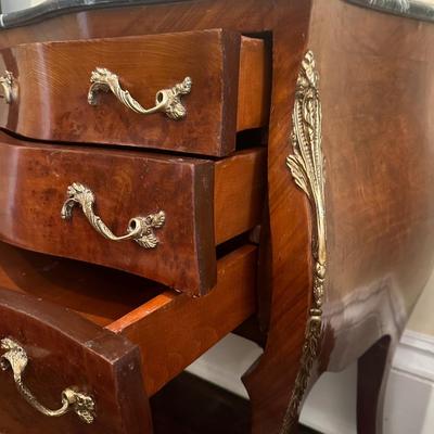 French Louis XV Style Three Drawer Side Table/Nightstand
