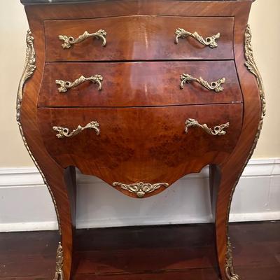 French Louis XV Style Three Drawer Side Table/Nightstand