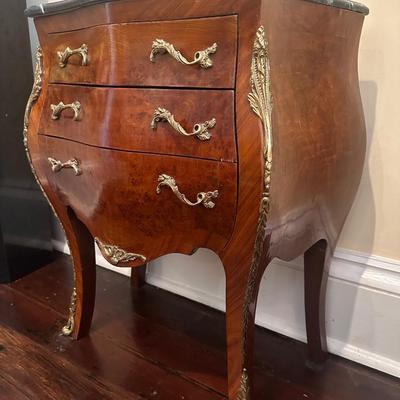 French Louis XV Style Three Drawer Side Table/Nightstand