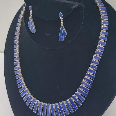 Exceptional Sterling Silver Lapis Lazuli Necklace & Earrings 64gr $450+ Value