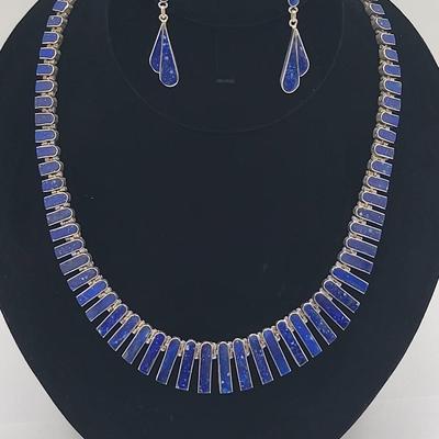 Exceptional Sterling Silver Lapis Lazuli Necklace & Earrings 64gr $450+ Value