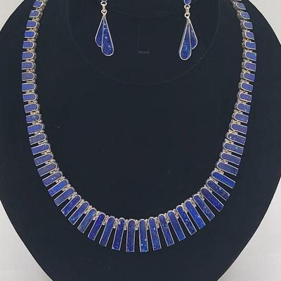 Exceptional Sterling Silver Lapis Lazuli Necklace & Earrings 64gr $450+ Value