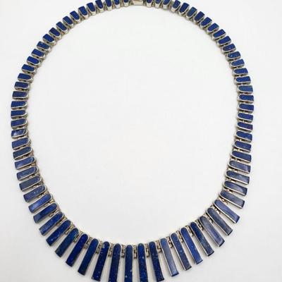Exceptional Sterling Silver Lapis Lazuli Necklace & Earrings 64gr $450+ Value