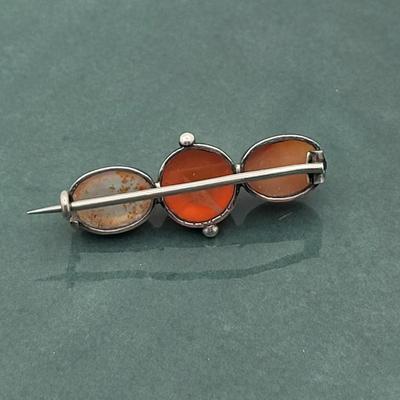 Antique Three Stone Agate Pin