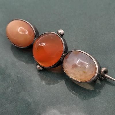 Antique Three Stone Agate Pin