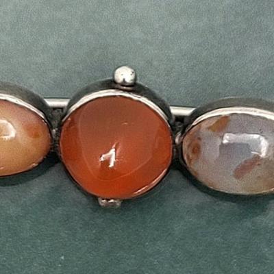Antique Three Stone Agate Pin