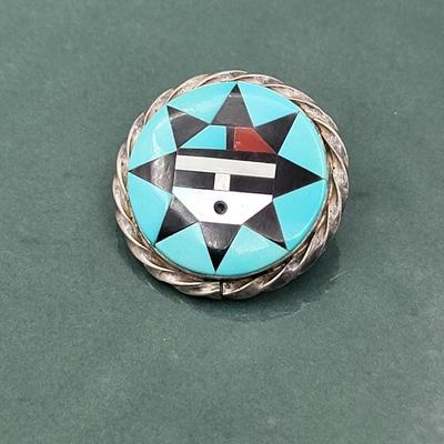 Artist Signed Native American Zuni Stone Inlay Pin or Pendant