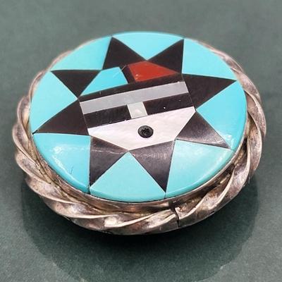 Artist Signed Native American Zuni Stone Inlay Pin or Pendant