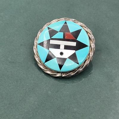 Artist Signed Native American Zuni Stone Inlay Pin or Pendant