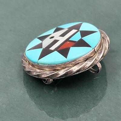 Artist Signed Native American Zuni Stone Inlay Pin or Pendant