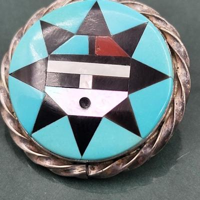 Artist Signed Native American Zuni Stone Inlay Pin or Pendant