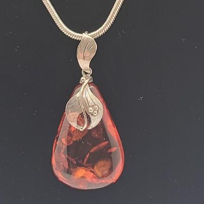 Teardrop Baltic Amber Pendant on Sterling Chain 20.4gr
