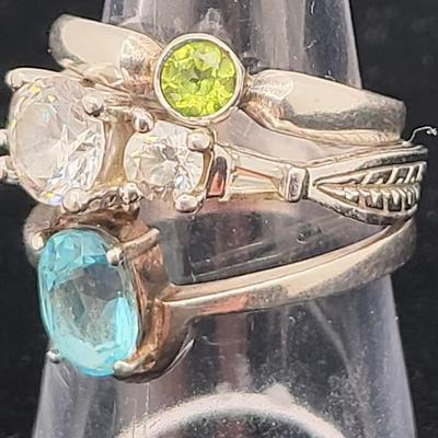 Three Sterling Rings With Stones