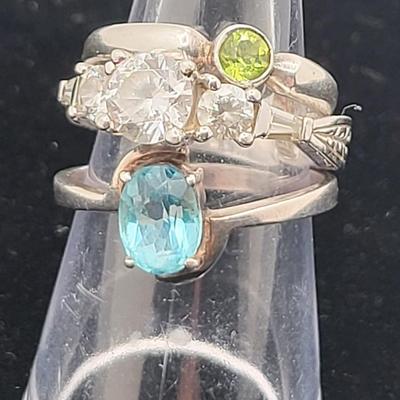 Three Sterling Rings With Stones