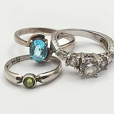 Three Sterling Rings With Stones