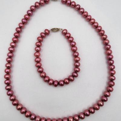 Pink Cultured Pearl Necklace & Bracelet