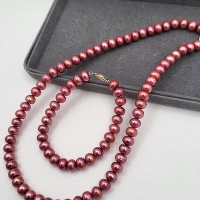 Pink Cultured Pearl Necklace & Bracelet
