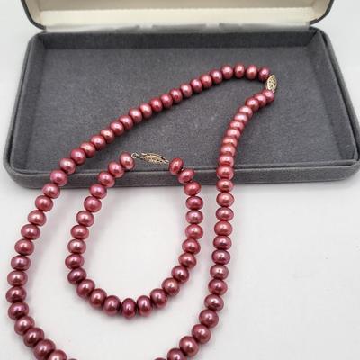 Pink Cultured Pearl Necklace & Bracelet
