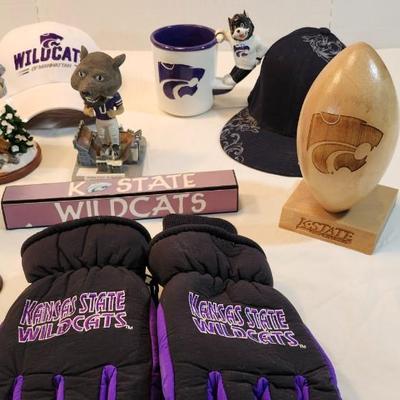 Lot of Kansas State Wildcats sport memorabilia with Wood Football Laser Engraved Bowling Pin Grid Works