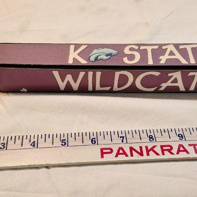 Lot of Kansas State Wildcats sport memorabilia with Wood Football Laser Engraved Bowling Pin Grid Works