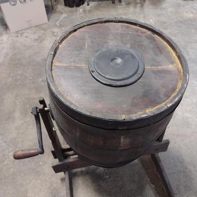 Antique Hand Crank Oak and Iron Butter Churn Barrel