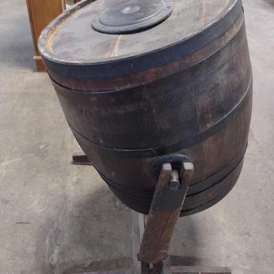 Antique Hand Crank Oak and Iron Butter Churn Barrel