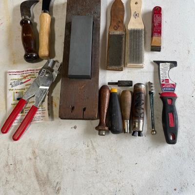 Linoleum knives,sharpening stones etc
