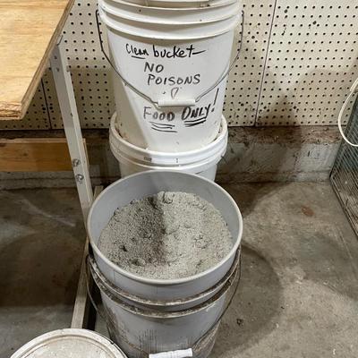 2 empty buckets/1 bucket of hide cure salt